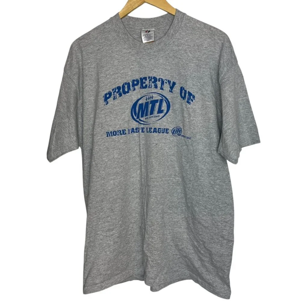 Jerzees Mens XL Tshirt Property of More Taste League Miller Lite Beer Distressed